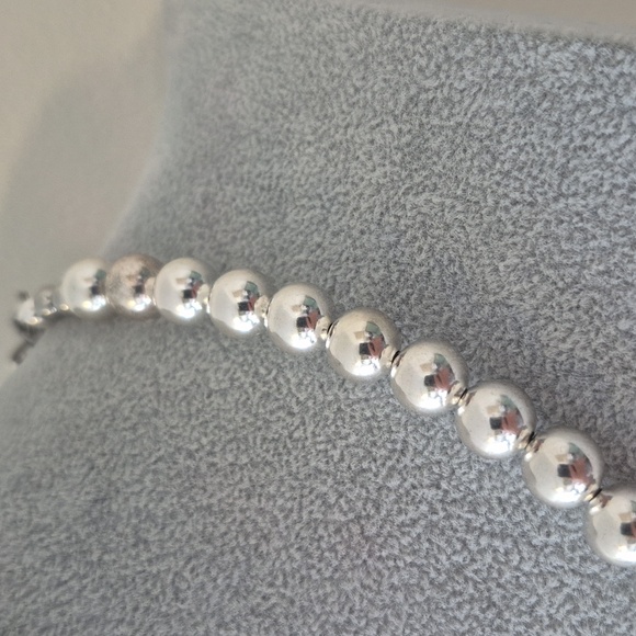 17 " STERLING SILVER 10 MM BEADED NECKLACE - Picture 3 of 4